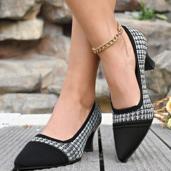 Newness Parisian Chic Chunky Block Heel Pumps: Elevate your style with these French-inspired pumps, featuring dazzling rhinestone embellishments and a comfortable chunky block heel, perfect for any season.