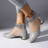 Womens black snakeskin pattern mesh ankle boots with chunky heel pointed toe and rhinestone accents