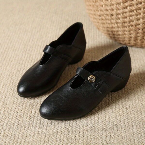 Newness Parisian Pointed Mary Jane Flats in classic black, showcasing the elegant pointed toe and comfortable fit. Perfect for any occasion.