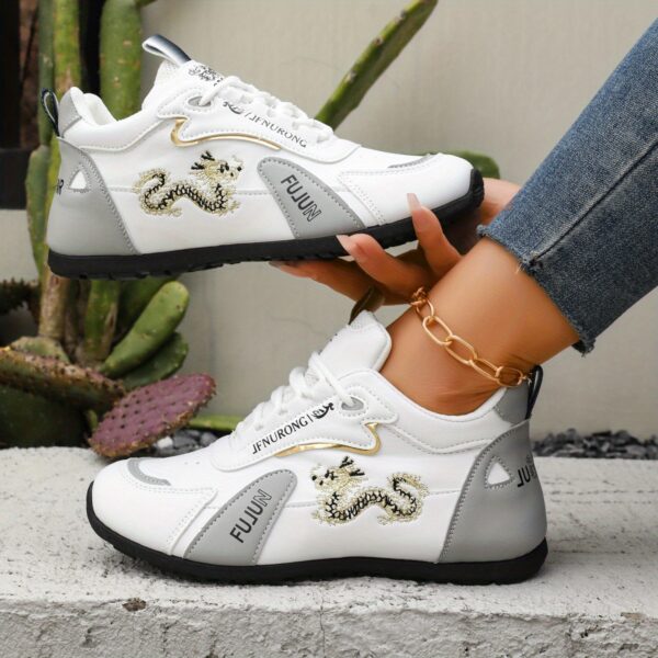 Newness Aurora Luxe White Golden Sneakers Elevate your style with these breathable comfortable sneakers featuring a stylish white and gold design non slip sole perfect for all seasons