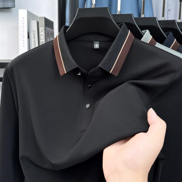 Newness Executive Collection: Men's Black Long Sleeve Shirt. Classic collar with contrast trim, comfortable and durable fit, perfect for both casual and formal occasions.