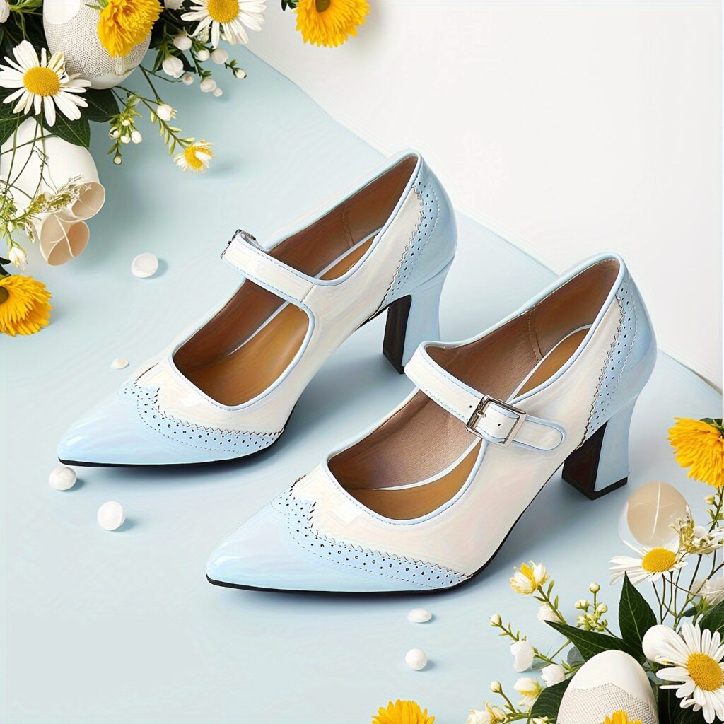 Newness Azure Breeze Light Blue Mary Janes: Chic light blue mary jane heels perfect for any occasion.