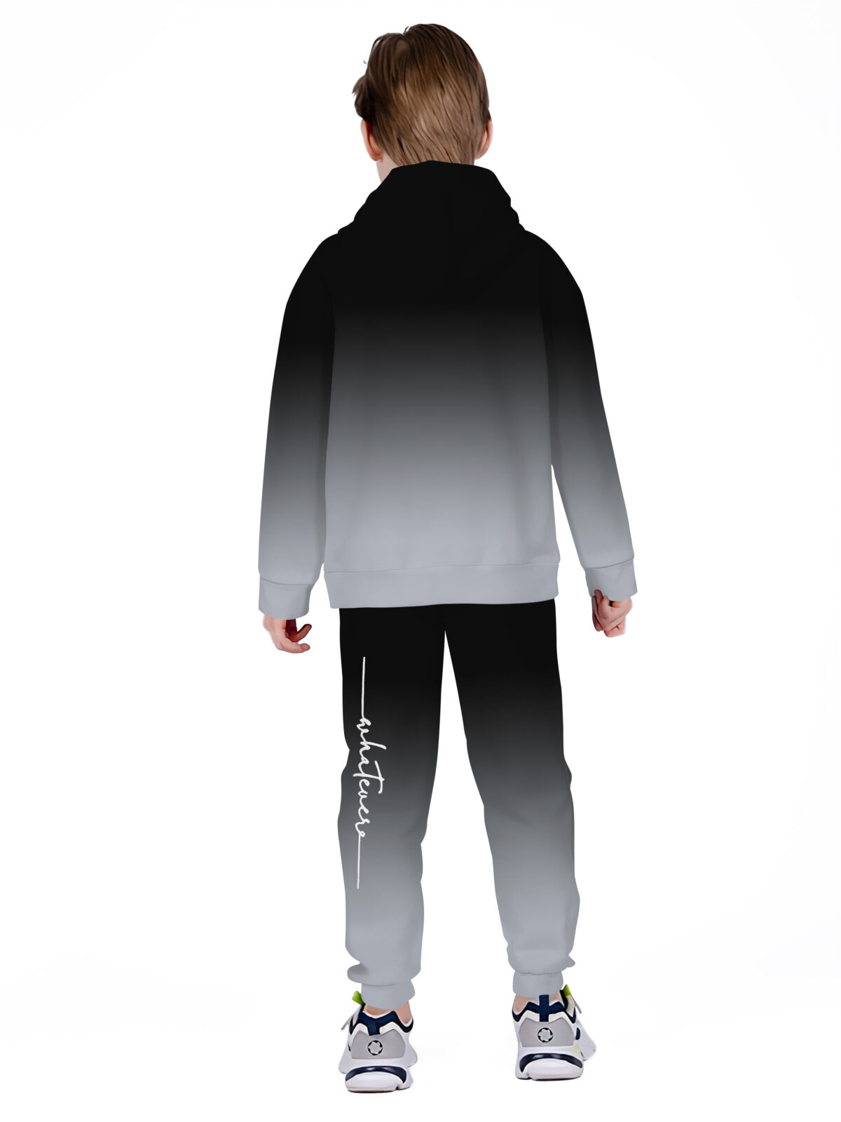 Stylish boys two piece gradient hoodie set in trendy colors Featuring a comfortable soft polyester hoodie and matching long pants perfect for everyday wear and playtime