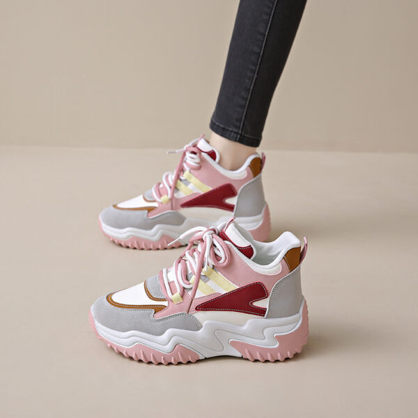 Newness Seoul Street Style Korean Dad Sneakers in white and grey, showcasing the chunky sole and trendy design. Perfect for everyday wear.