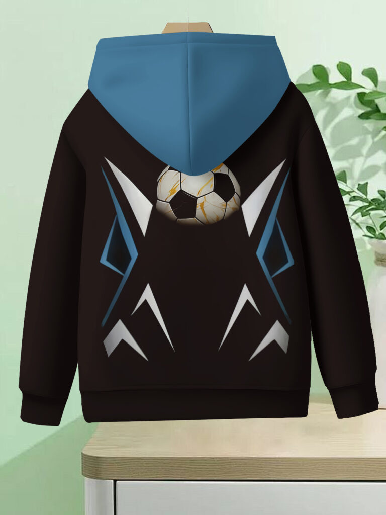 Stylish boys' football-print hoodie and jogger set in soft polyester. Features a unique football pattern and chain design. Perfect for everyday wear.