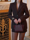 Newness Boardroom Boss Womens Elegant Tailored Lapel Collar Suit Jacket in brown A versatile blazer perfect for the office formal events or casual wear Featuring a tailored fit long sleeves and a flattering belted waist