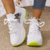 Newness Aria Butterfly Print Sneakers in white and neon accents showcasing breathable fabric and comfortable EVA sole Perfect for spring summer and beyond