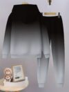 Stylish boys two piece gradient hoodie set in trendy colors Featuring a comfortable soft polyester hoodie and matching long pants perfect for everyday wear and playtime