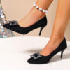 Midnight Sparkle Rhinestone Pointed Heels by Newness Elegant black pointed toe heels adorned with sparkling rhinestones