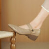 Newness Audrey Pointed Mary Jane Flats in blush pink showcasing the pointed toe and Mary Jane strap Comfortable and sophisticated flats crafted from breathable PU leather