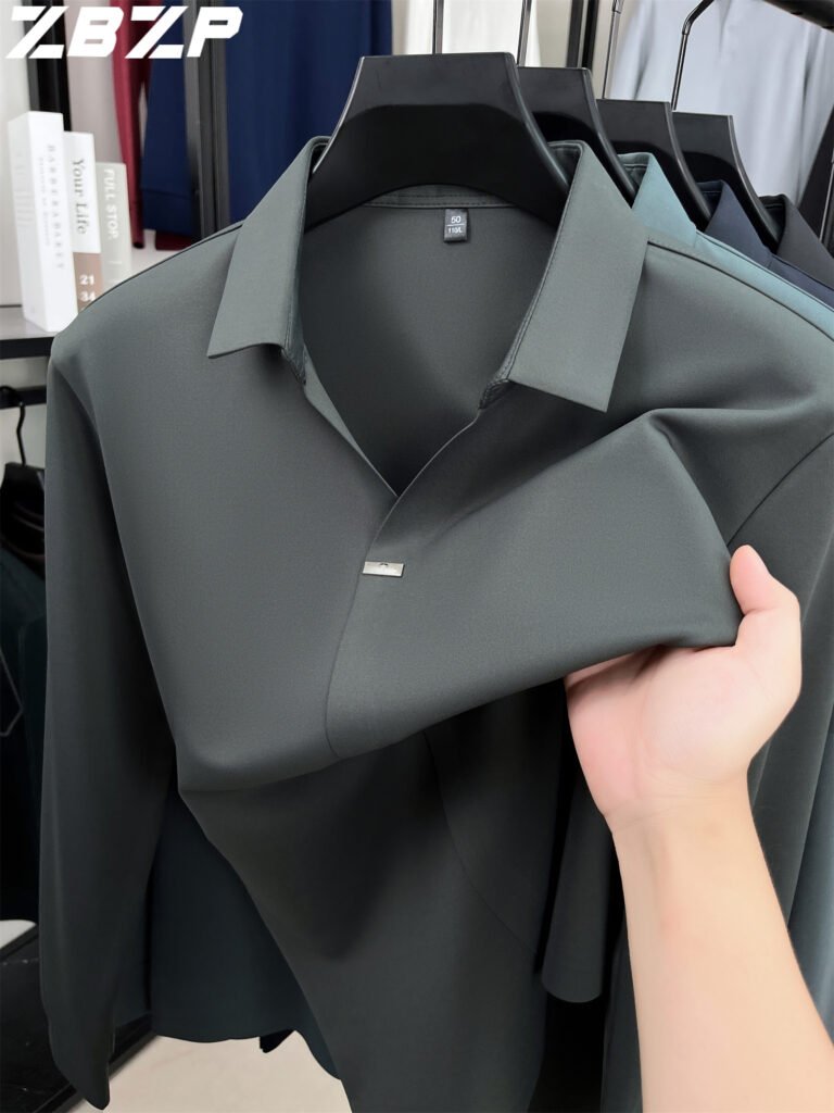 SharpStyle Men's Wrinkle-Resistant Dress Shirt in crisp white, showcasing its tailored fit and smooth texture. Ideal for both business and casual settings.