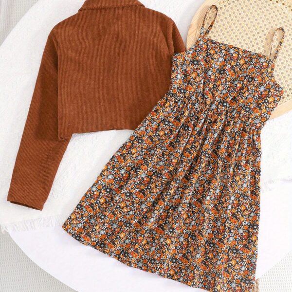 Stylish girls corduroy jacket set in deep autumnal hues perfect for fall adventures Features a chic jacket and coordinating bottoms