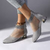 Womens black snakeskin pattern mesh ankle boots with chunky heel pointed toe and rhinestone accents