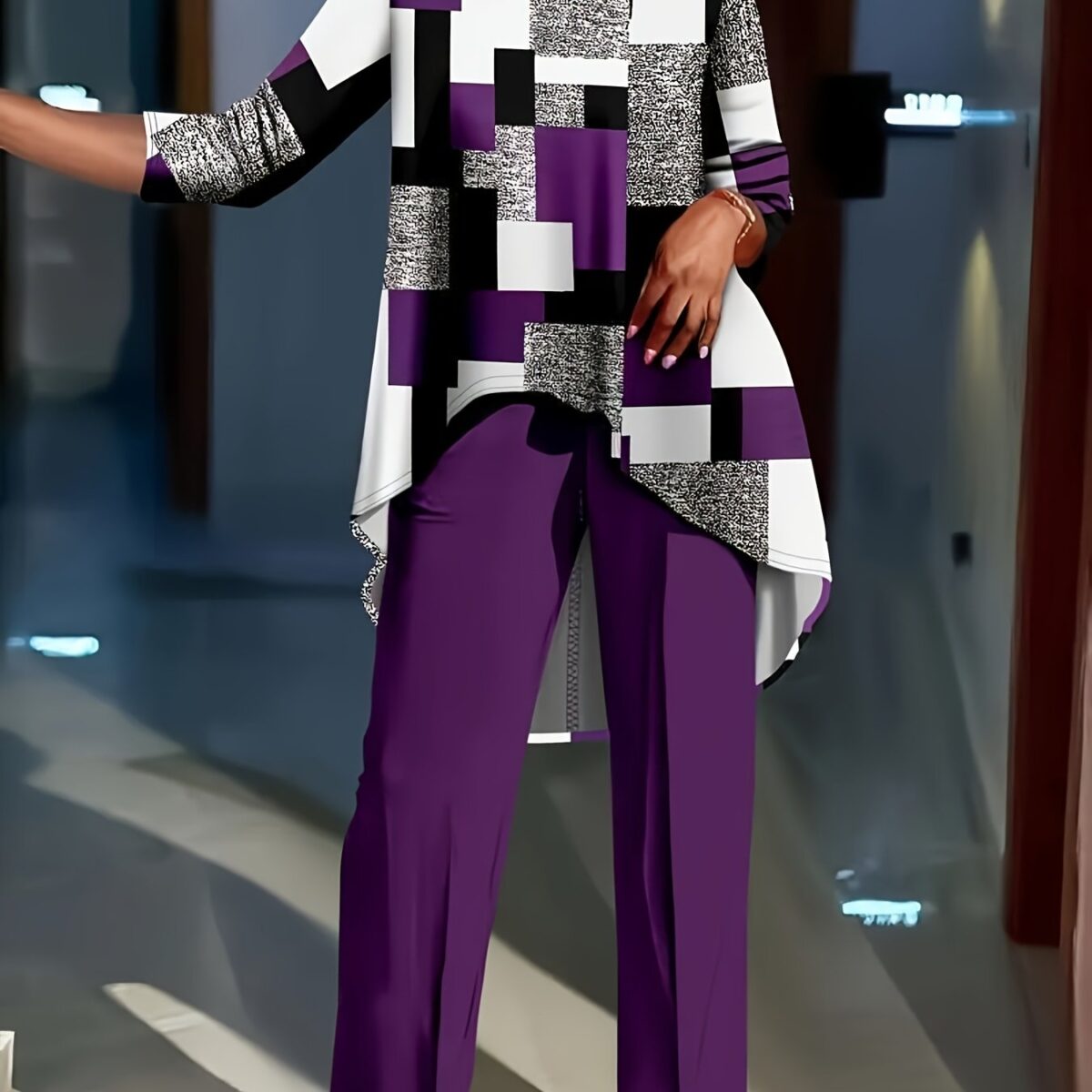 Modern Muse Geometric Print Set Chic two piece outfit featuring a modern geometric print perfect for the contemporary woman