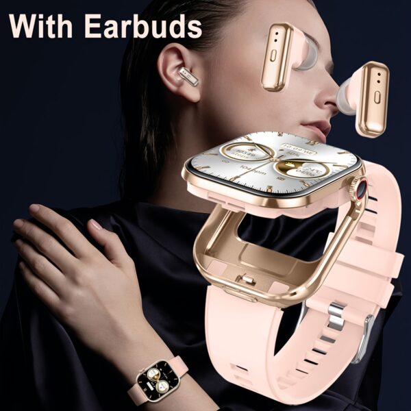Newness Aurora 2-in-1 Smartwatch with Wireless Earbuds: Chic design, showing both smartwatch and earbuds.