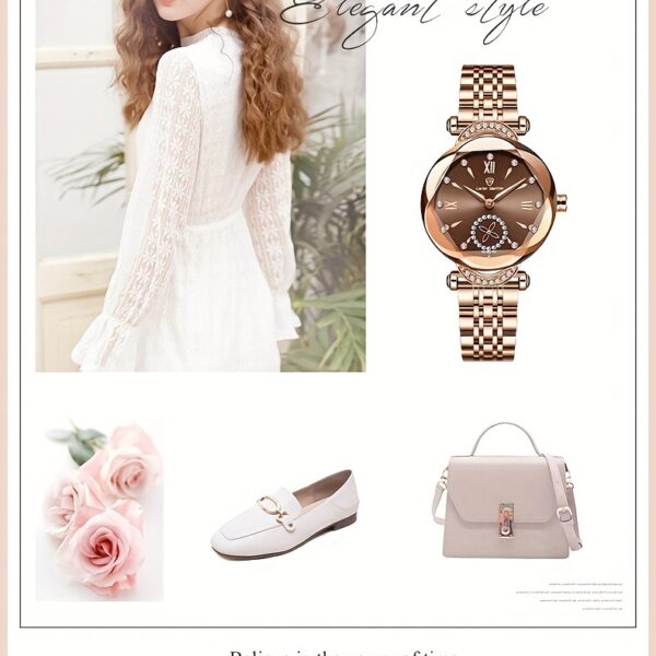 Newness Celestial Sparkle Women's Quartz Watch: Rose gold and stainless steel watch, perfect for any occasion.