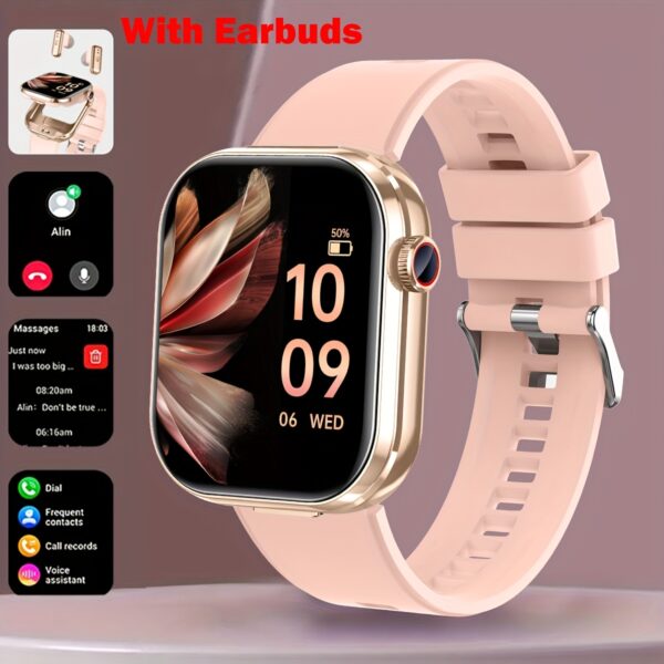 Newness Aurora 2-in-1 Smartwatch with Wireless Earbuds: Chic design, showing both smartwatch and earbuds.