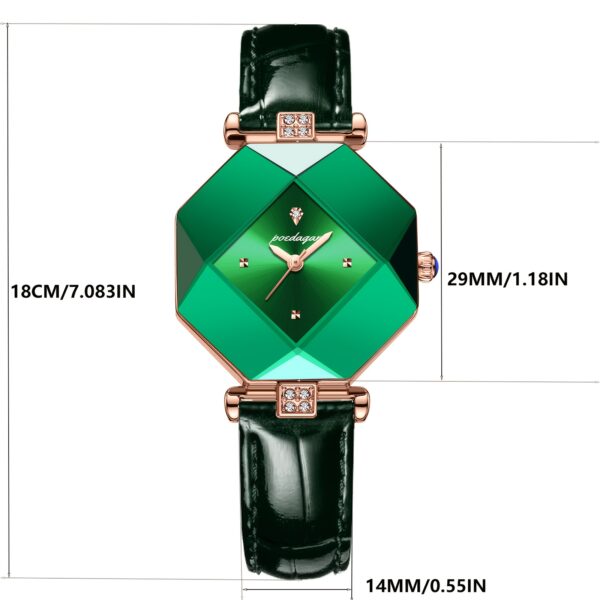 POEDAGAR Women's Elegant Quartz Watch, Vintage Style, Green Dial with Rose Golden Accents, PU Leather Strap